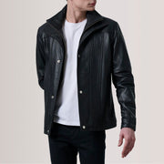 Klen Brown Classic Jacket For Men in Brown Sheepskin Leather - Front Profile View &amp; Tailored Silhouette | Buy Online