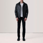 Brown Sheepskin Leather Biker Jacket - Back View Showing Tailored Shoulder Fit &amp; Clean Hemline