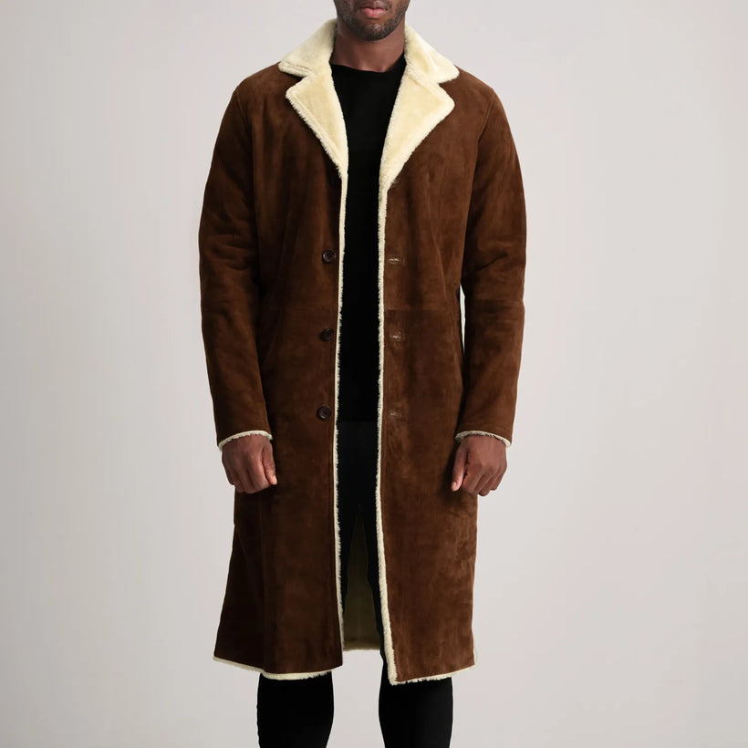 Kolby بني Suede Shearling معطف جلد فاخر رجالي