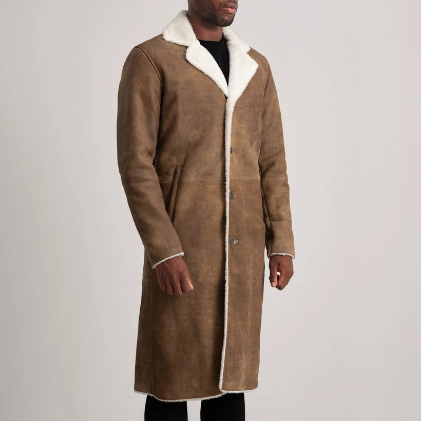 Kolby Distressed بني Leather Shearling معطف جلد فاخر رجالي