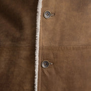 
تفاصيل مقربة of Notch & Button Hardware on Kolby Distressed Brown Shearling Long Coat