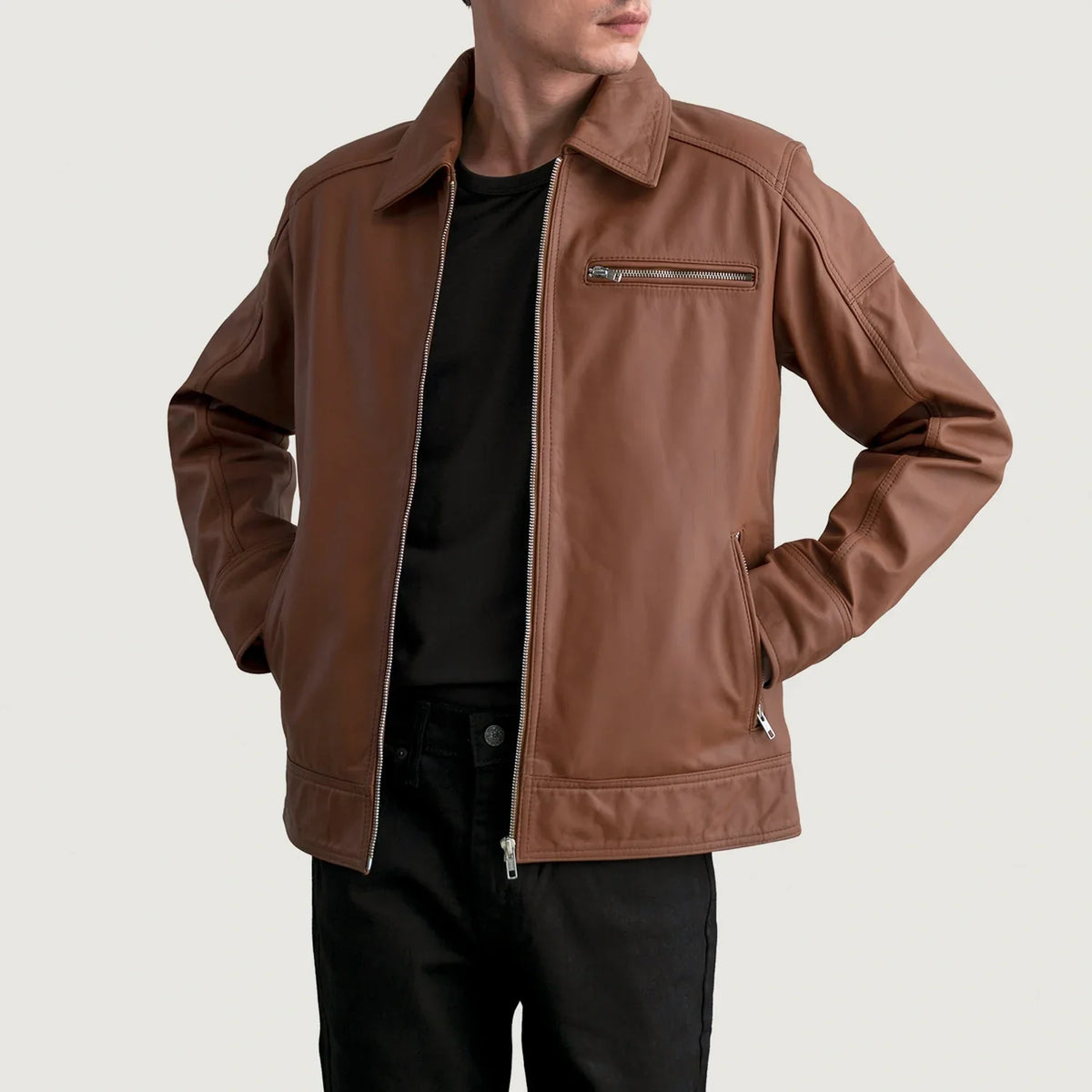 Lavendard جاكيت بايكر جلد رجالي – alternate product view 1