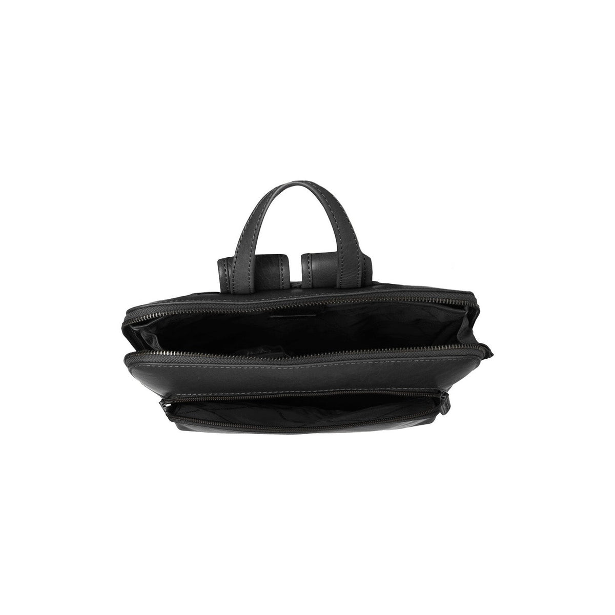 Solid Antique Brass Hardware &amp; Heavy-Duty Dual Zipper Detail on Fornella Full-Grain Leather Backpack نسائي