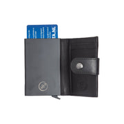 Classic 100% Full-Grain Leather Card Holder - Rear Perspective Showing Reinforced Leather Straps &amp; Stitching