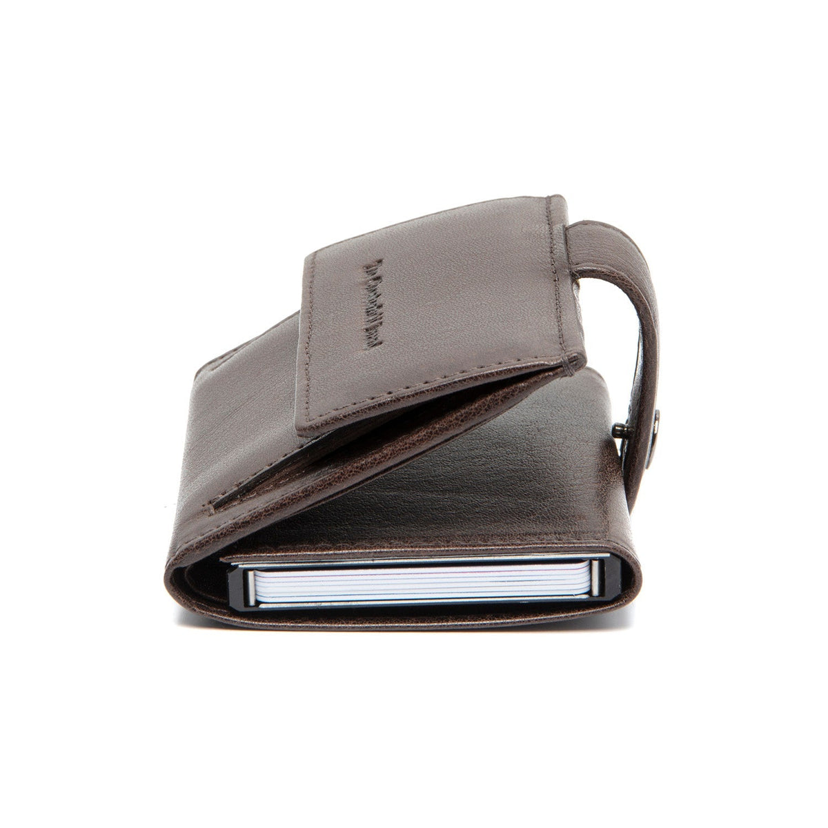 Solid Antique Brass Hardware &amp; Heavy-Duty Dual Zipper Detail on Varrano Full-Grain Leather Card Holder نسائي