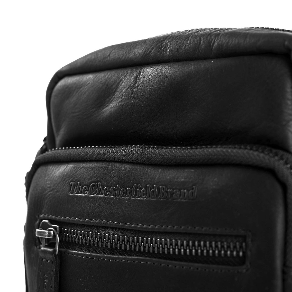 Solid Antique Brass Hardware & Heavy-Duty Dual Zipper Detail on Bremen Full-Grain Leather Crossbody Bag