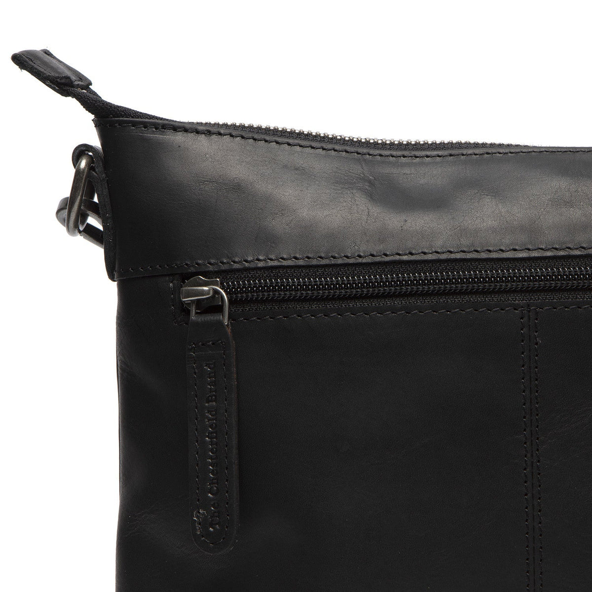 Solid Antique Brass Hardware &amp; Heavy-Duty Dual Zipper Detail on Faro Full-Grain Leather Crossbody Bag نسائي