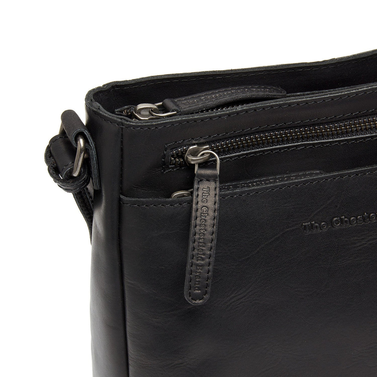 Solid Antique Brass Hardware &amp; Heavy-Duty Dual Zipper Detail on Mumbai Full-Grain Leather Crossbody Bag نسائي