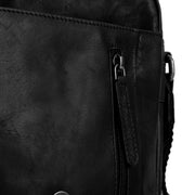 Solid Antique Brass Hardware &amp; Heavy-Duty Dual Zipper Detail on Remy Full-Grain Leather Crossbody Bag رجالي