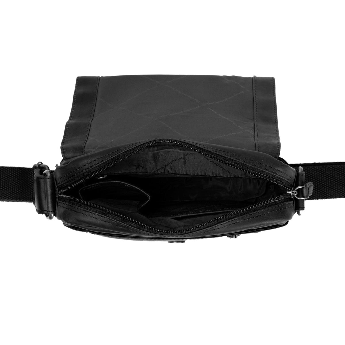 Remy Full-Grain Leather Crossbody Bag رجالي - Structured Side Profile Showing Gusset Depth &amp; Expansion Capacity