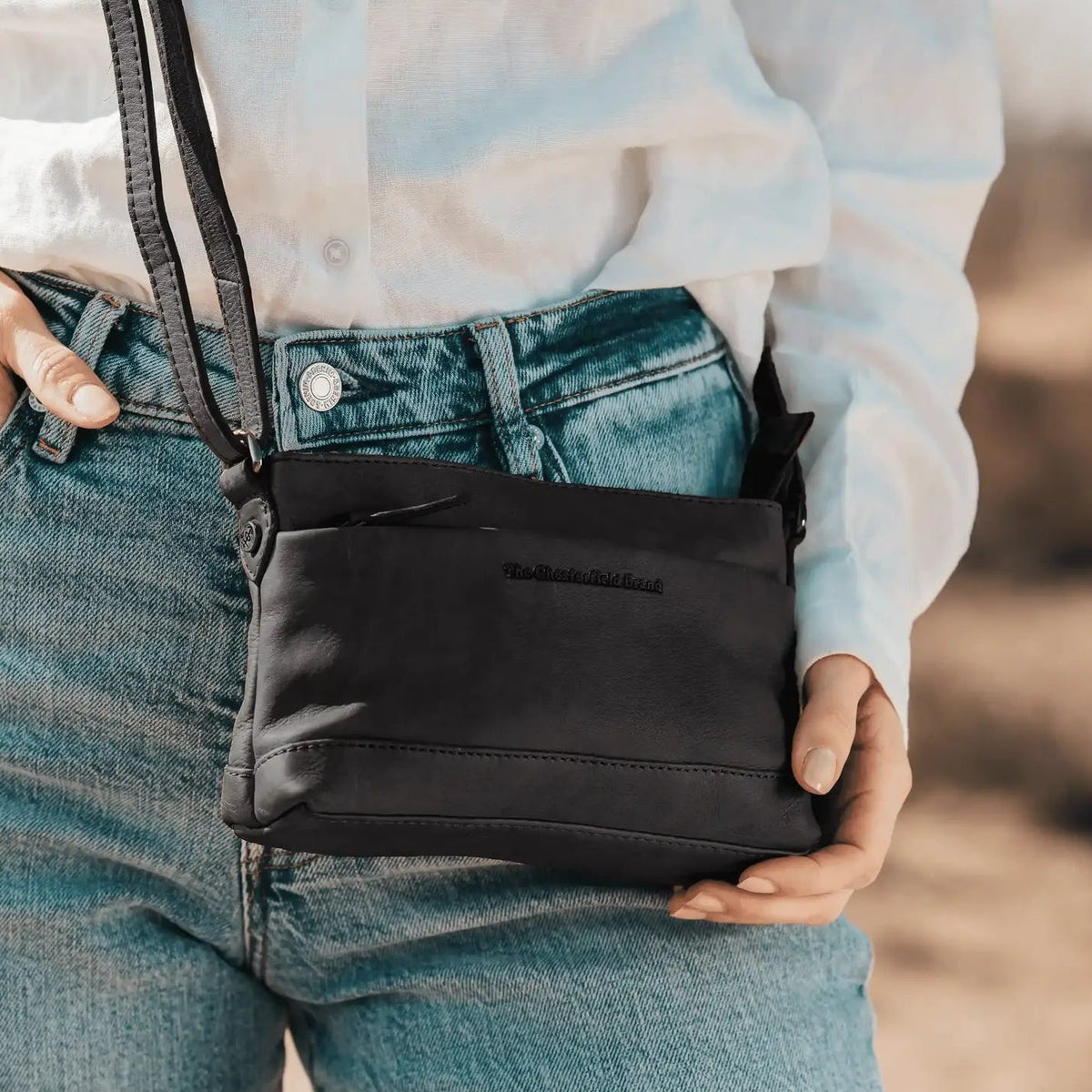 Classic 100% Full-Grain leather Bag - Rear Perspective Showing Reinforced Leather Straps &amp; Stitching