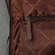 Styled Fit Perspective of Leather Garment Bag Josh نسائي on Model - Natural Daylight Drape