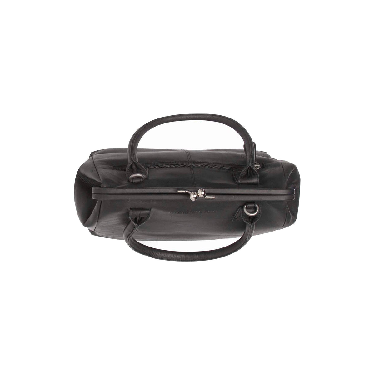 Close-Up Detail of Classic Collar &amp; Heavy-Duty Zipper Hardware on Dorin Full-Grain Leather Handbag نسائي
