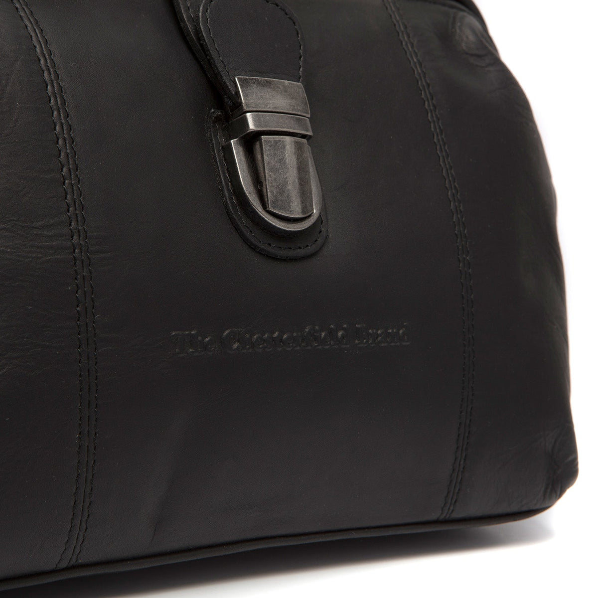 Close-Up Detail of Classic Collar &amp; Heavy-Duty Zipper Hardware on Rachael Full-Grain Leather Handbag نسائي