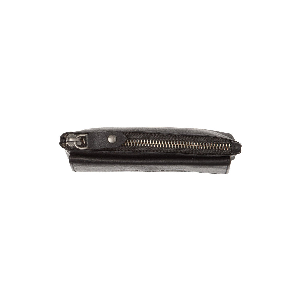 Close-Up Detail of Classic Collar &amp; Heavy-Duty Zipper Hardware on Violette Full-Grain Leather Key Case نسائي