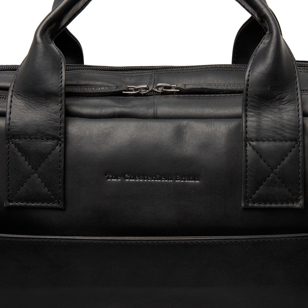 Solid Antique Brass Hardware &amp; Heavy-Duty Dual Zipper Detail on Frazer Full-Grain Leather Laptop Bag نسائي