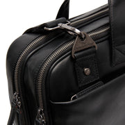 Solid Antique Brass Hardware &amp; Heavy-Duty Dual Zipper Detail on Iseo Full-Grain Leather Laptop Bag رجالي