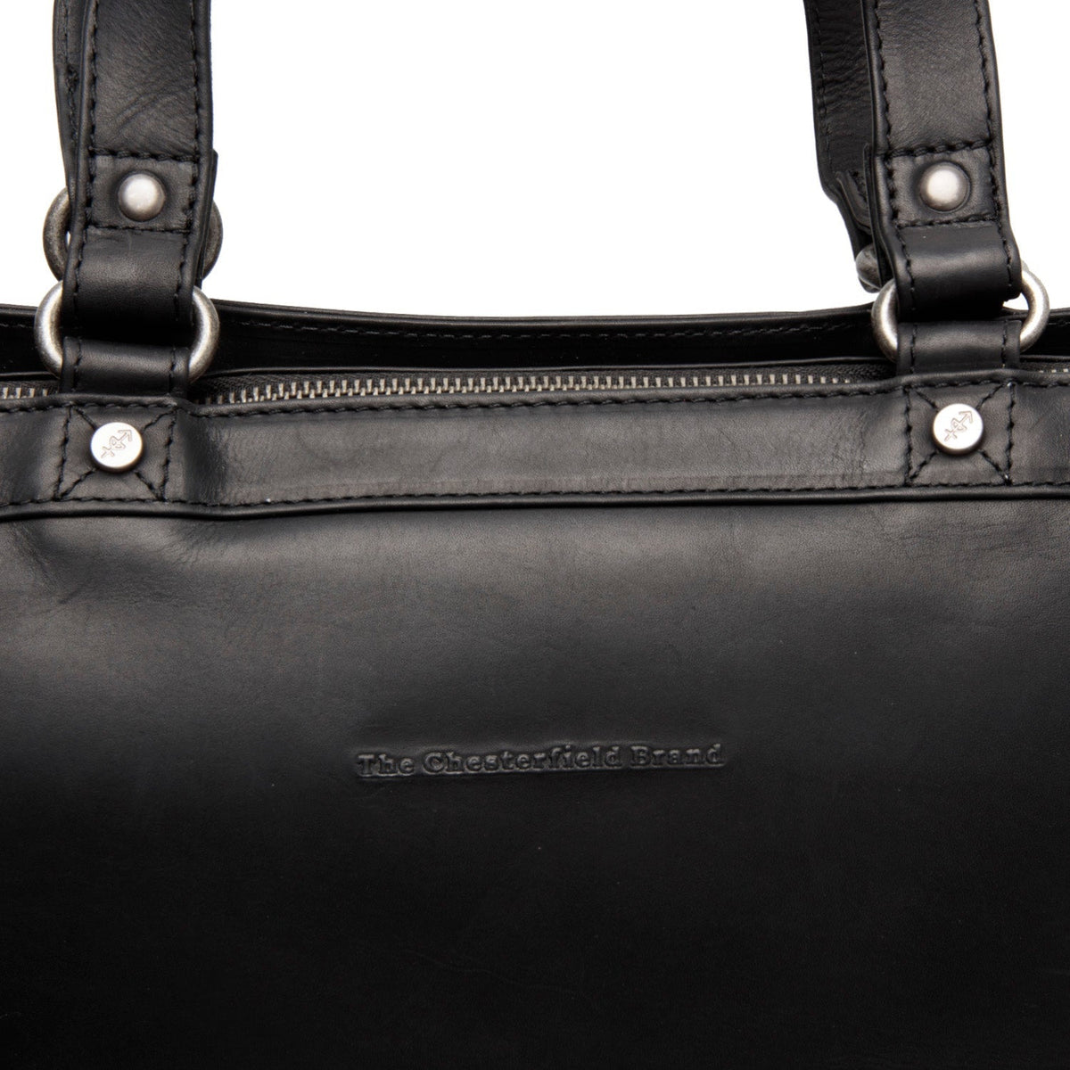 Solid Antique Brass Hardware &amp; Heavy-Duty Dual Zipper Detail on Manly Full-Grain Leather Laptop Bag نسائي