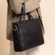 Classic 100% Full-Grain leather Briefcase - Rear Perspective Showing Reinforced Leather Straps &amp; Stitching