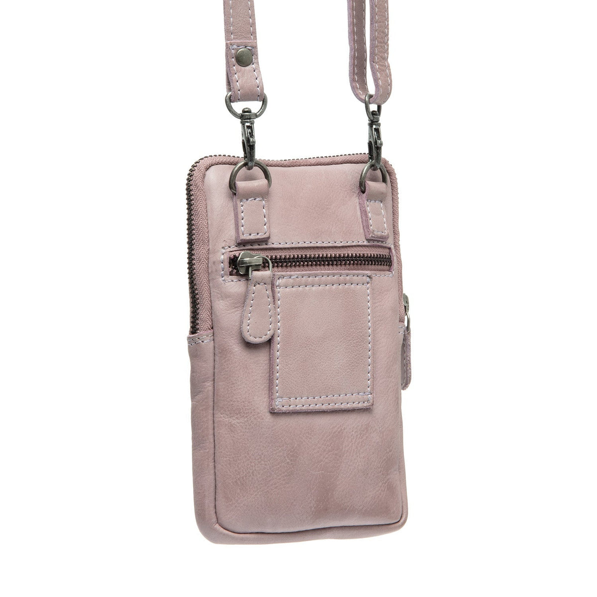 Tailored Rib Cuffs &amp; Hem Craftsmanship Construction Detail on Salta Full-Grain Leather Phone Bag نسائي