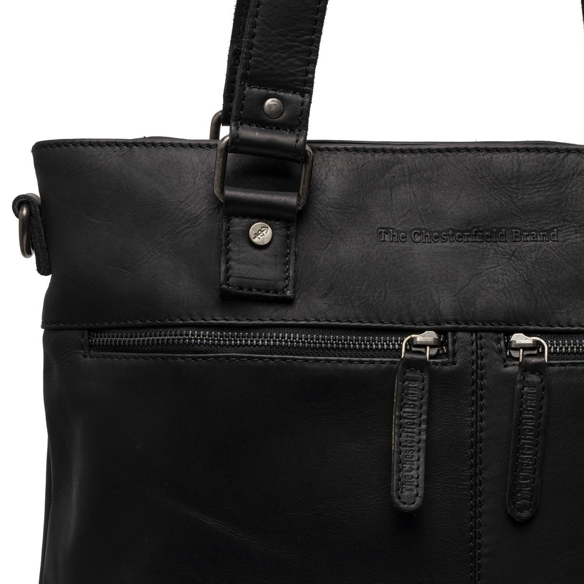 Solid Antique Brass Hardware &amp; Heavy-Duty Dual Zipper Detail on Rome Full-Grain Leather Shopper نسائي