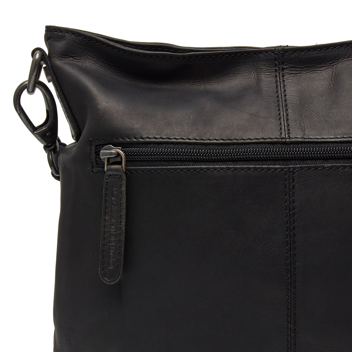 Solid Antique Brass Hardware &amp; Heavy-Duty Dual Zipper Detail on Jen Full-Grain Leather Shoulder Bag نسائي