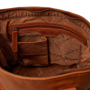 Solid Antique Brass Hardware &amp; Heavy-Duty Dual Zipper Detail on Rome Full-Grain Leather Shoulder Bag نسائي