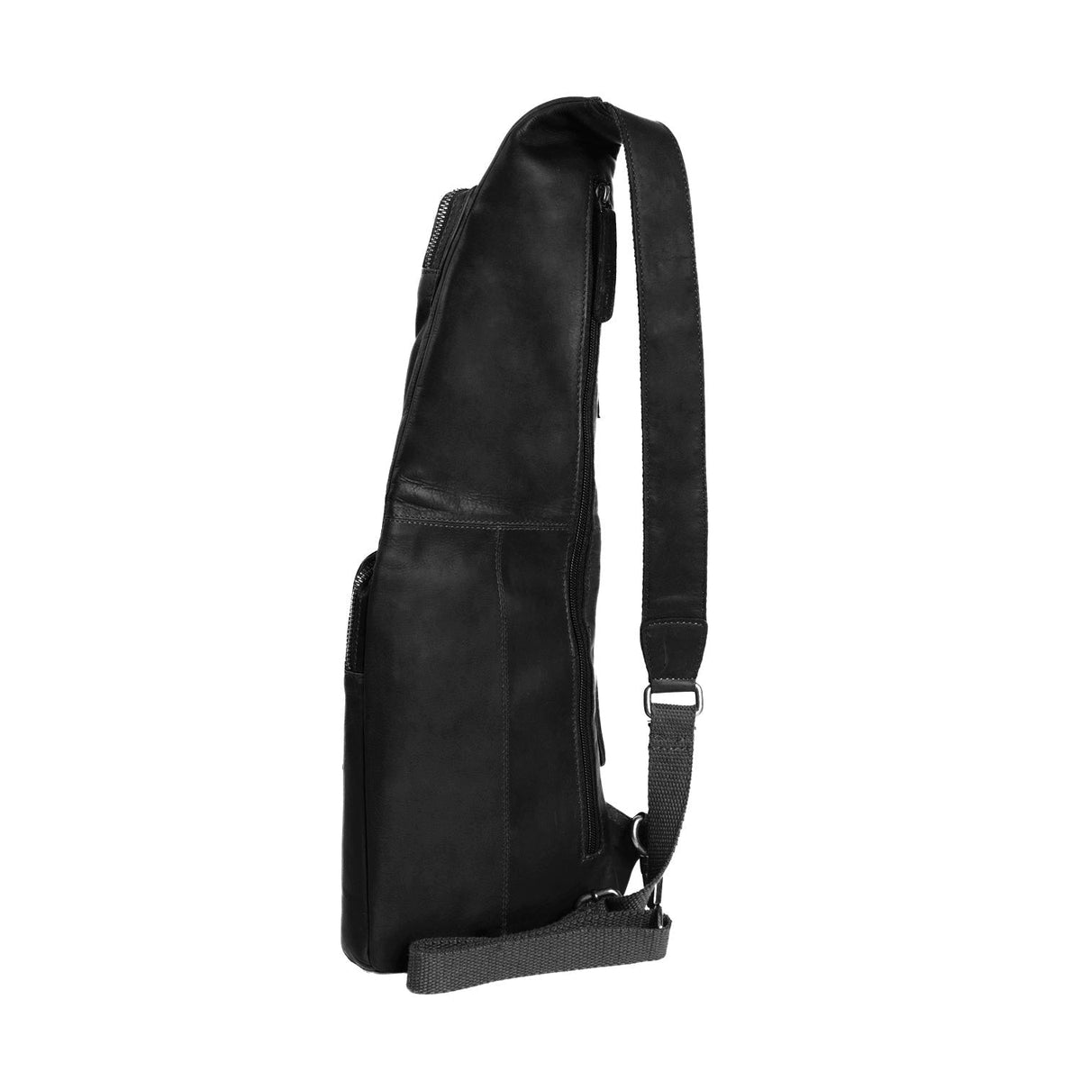 Leather Sling Bag Logan نسائي - Structured Side Profile Showing Gusset Depth &amp; Expansion Capacity
