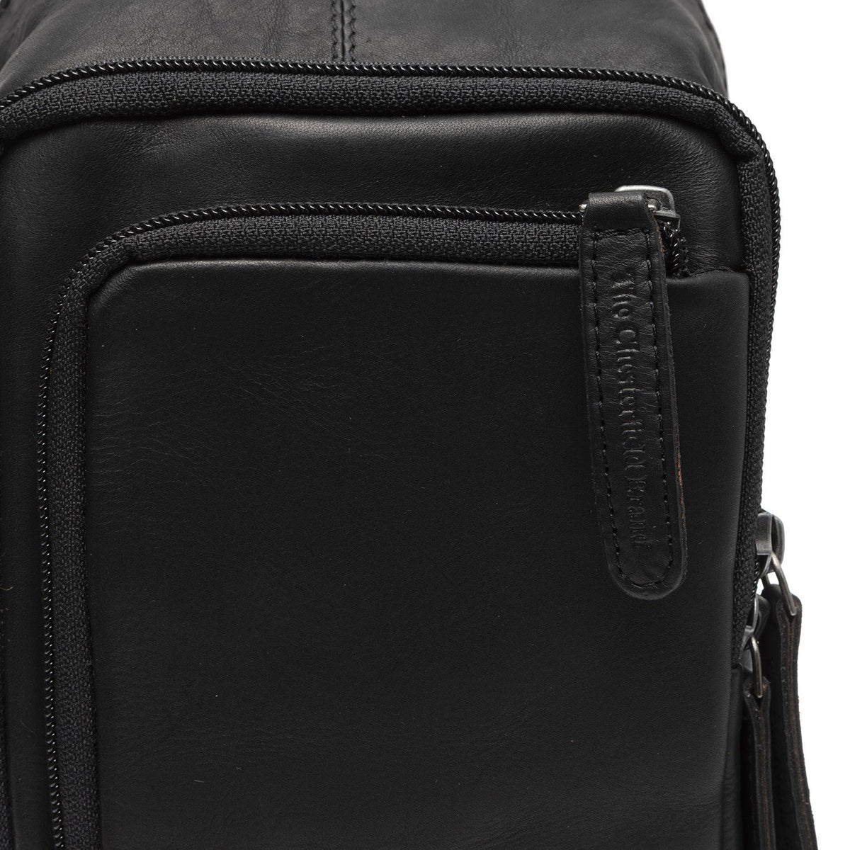 Solid Antique Brass Hardware &amp; Heavy-Duty Dual Zipper Detail on Leather Sling Bag Riga نسائي
