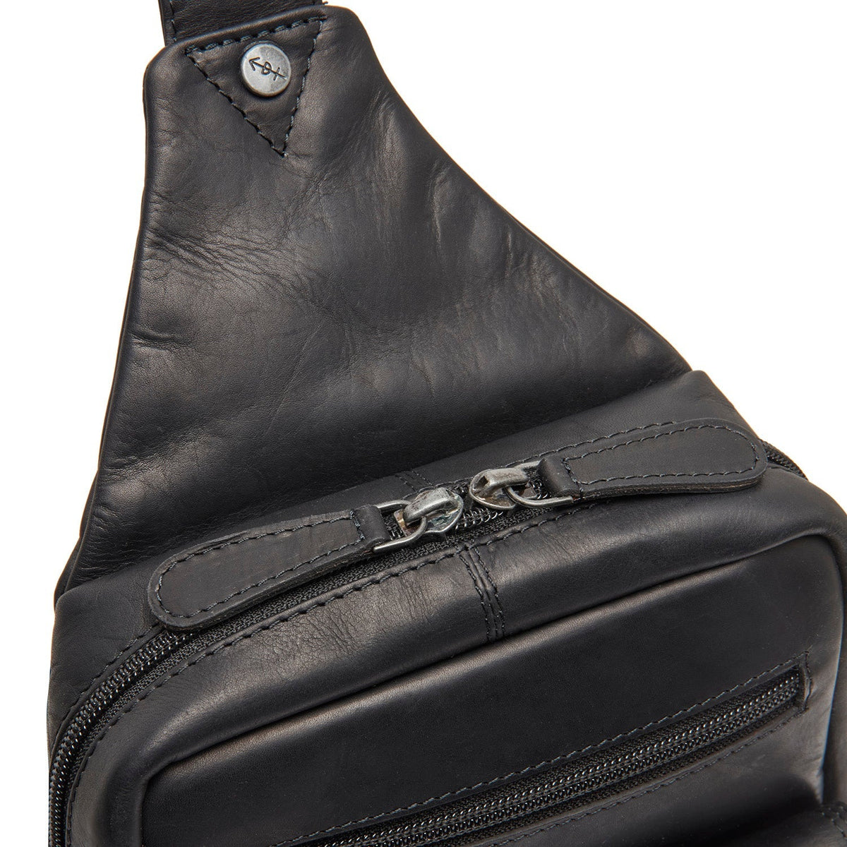 Solid Antique Brass Hardware &amp; Heavy-Duty Dual Zipper Detail on Leather Sling Bag Turelle نسائي