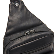Solid Antique Brass Hardware &amp; Heavy-Duty Dual Zipper Detail on Leather Sling Bag Turelle نسائي