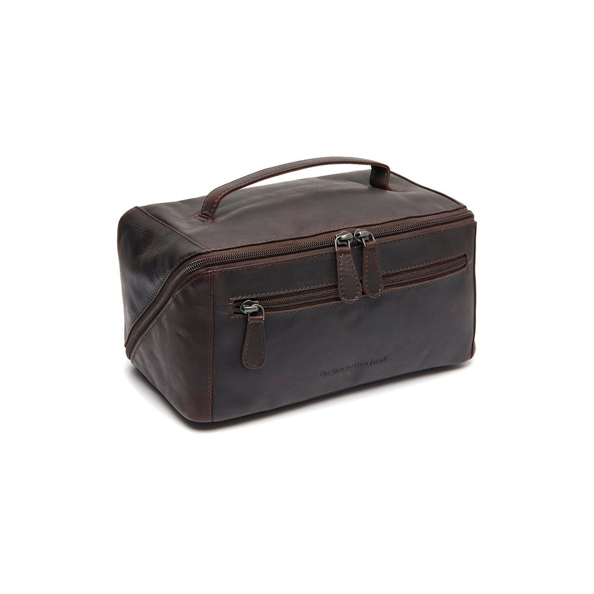 Styled Fit Perspective of Elmia Full-Grain Leather Toiletry Bag نسائي on Model - Natural Daylight Drape