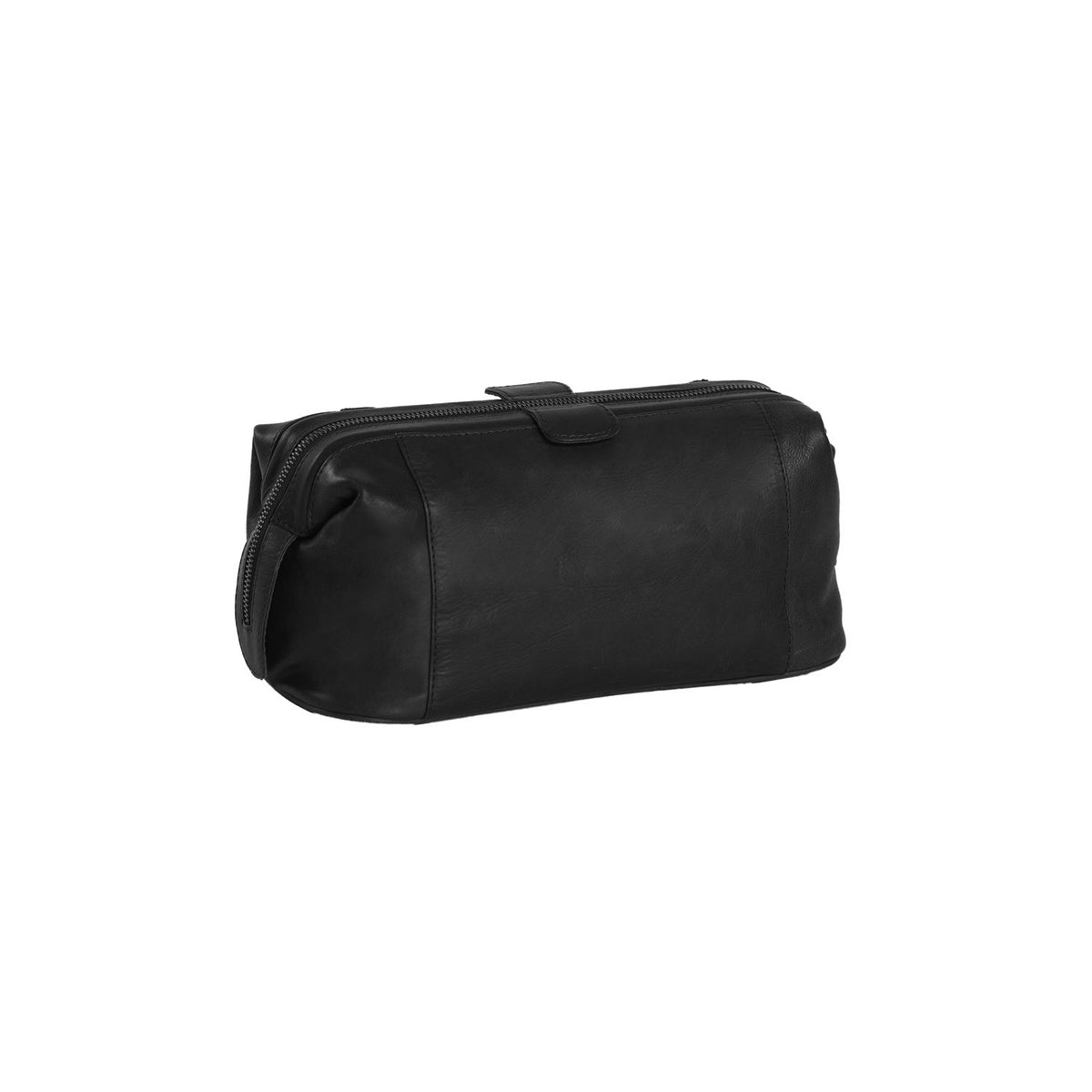 Close-Up Detail of Classic Collar &amp; Heavy-Duty Zipper Hardware on Vince Full-Grain Leather Toiletry Bag نسائي