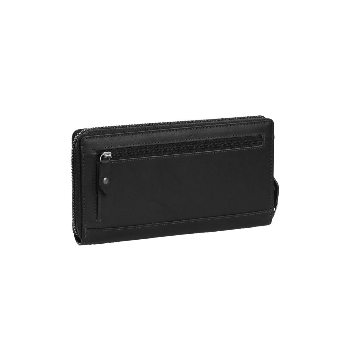 Solid Antique Brass Hardware &amp; Heavy-Duty Dual Zipper Detail on Halle Full-Grain Leather Wallet نسائي