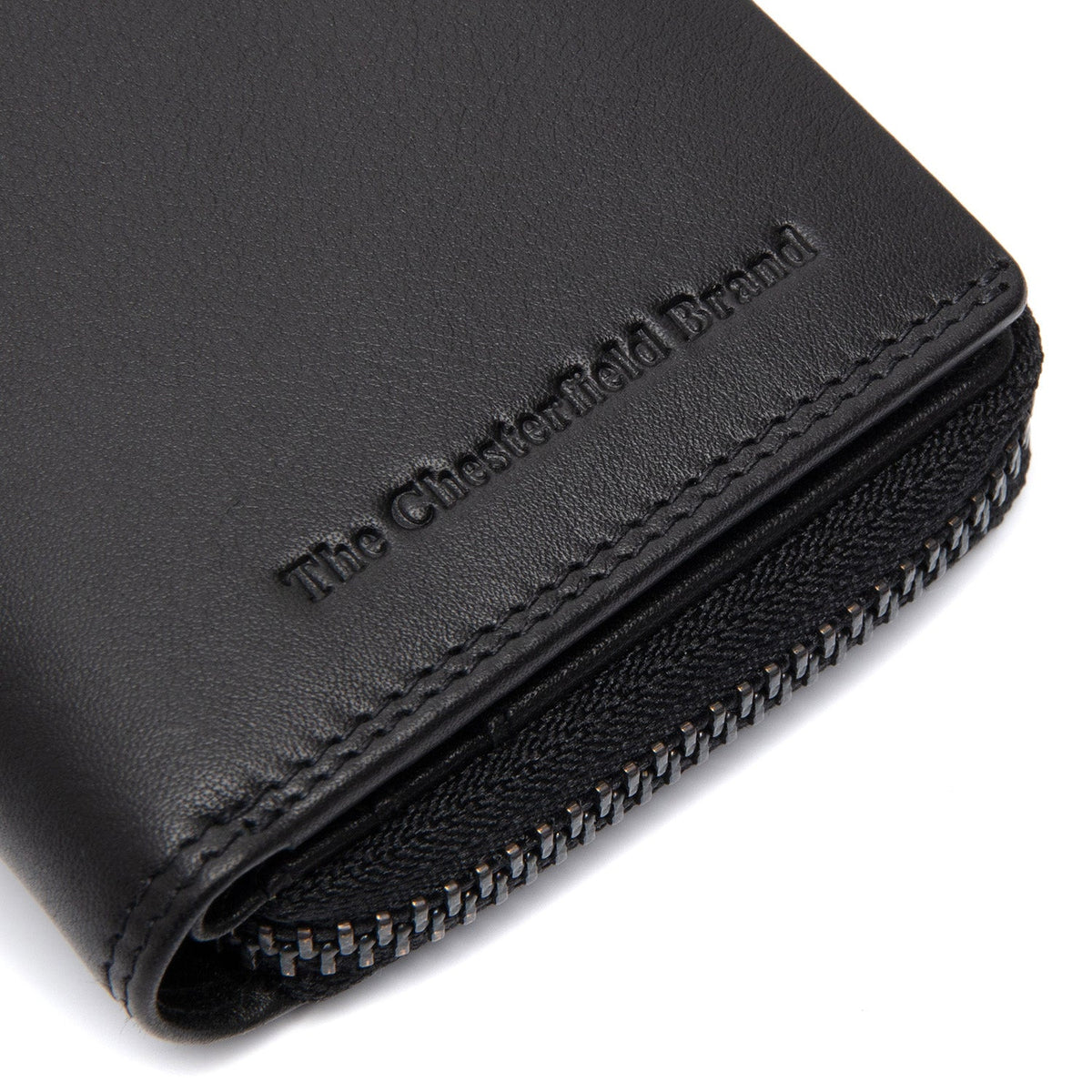 Solid Antique Brass Hardware &amp; Heavy-Duty Dual Zipper Detail on Lenwick Full-Grain Leather Wallet نسائي
