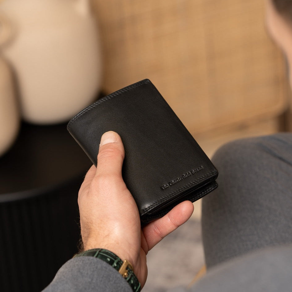 Classic 100% Full-Grain leather Wallet - Rear Perspective Showing Reinforced Leather Straps &amp; Stitching