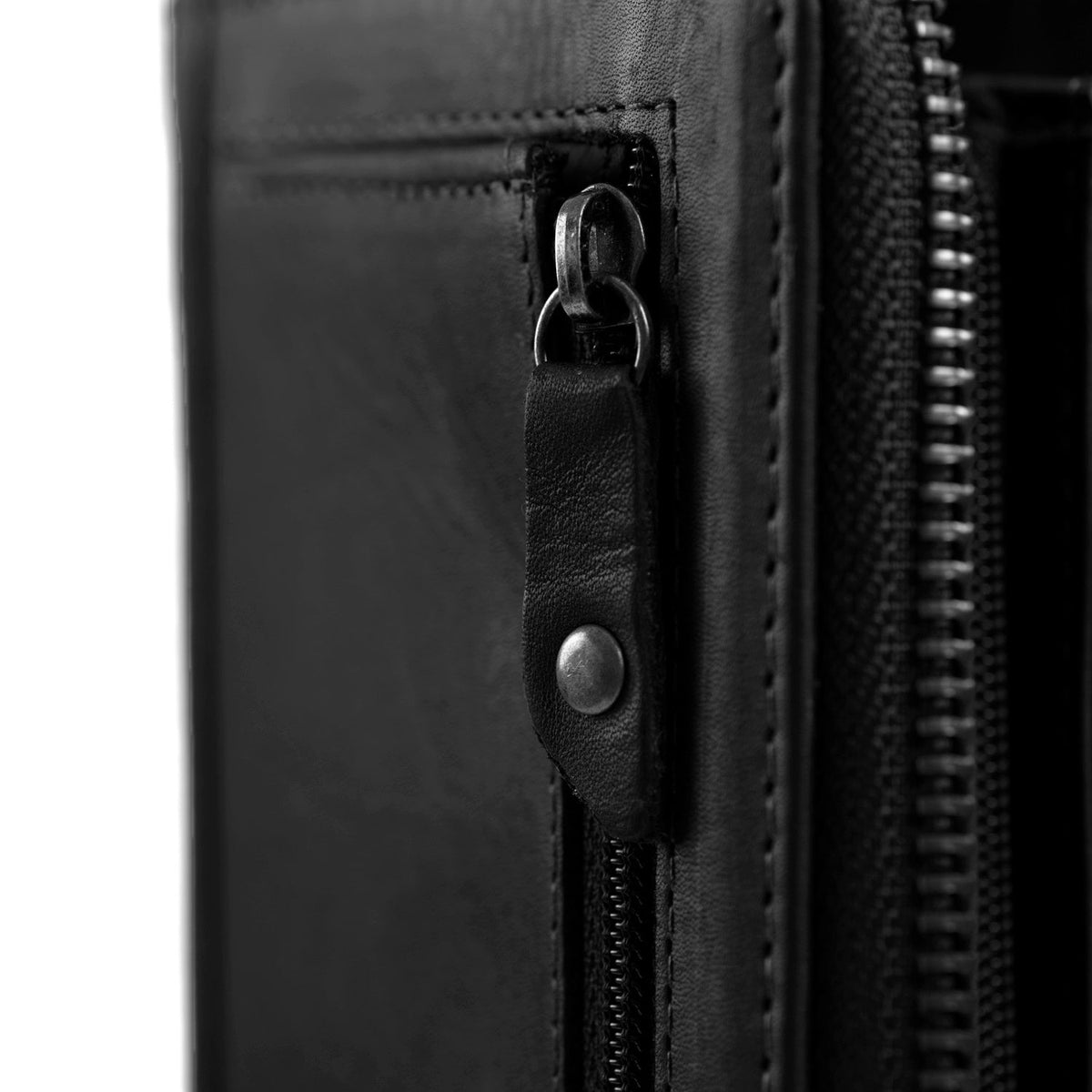 Solid Antique Brass Hardware &amp; Heavy-Duty Dual Zipper Detail on Nova Full-Grain Leather Wallet نسائي