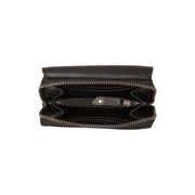 Solid Antique Brass Hardware &amp; Heavy-Duty Dual Zipper Detail on Salviano Full-Grain Leather Wallet نسائي