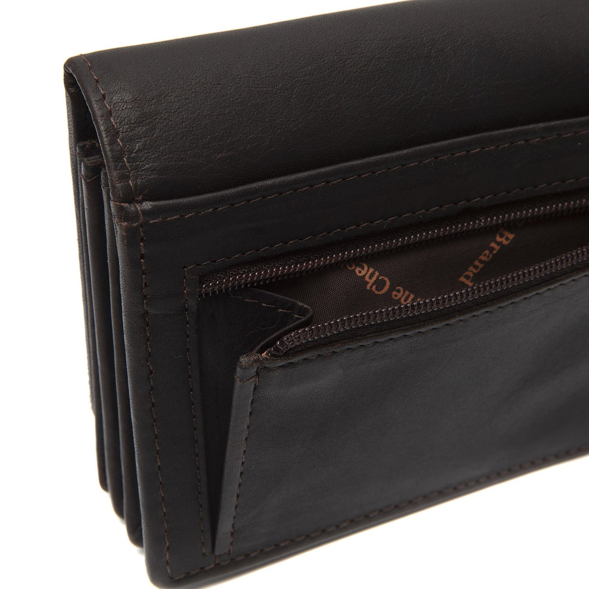 Solid Antique Brass Hardware &amp; Heavy-Duty Dual Zipper Detail on Salzburg Full-Grain Leather Wallet نسائي