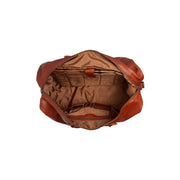 Solid Antique Brass Hardware &amp; Heavy-Duty Dual Zipper Detail on Cavoli Full-Grain Leather Weekender Bag نسائي