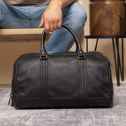 Classic 100% Full-Grain Leather Duffle Bag - Rear Perspective Showing Reinforced Leather Straps &amp; Stitching