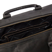 Solid Antique Brass Hardware &amp; Heavy-Duty Dual Zipper Detail on Portsmouth Full-Grain Leather Weekender Bag نسائي