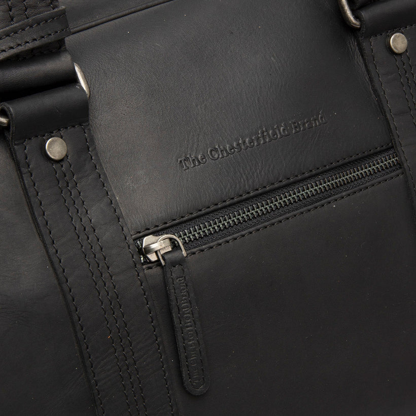 Classic 100% Full-Grain Leather Duffle Bag - Rear Perspective Showing Reinforced Leather Straps & Stitching