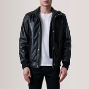 Lester بني Suede جاكيت بومبر جلد رجالي For Men in Brown Goatskin Suede - Front Profile View &amp; Tailored Silhouette | Buy Online