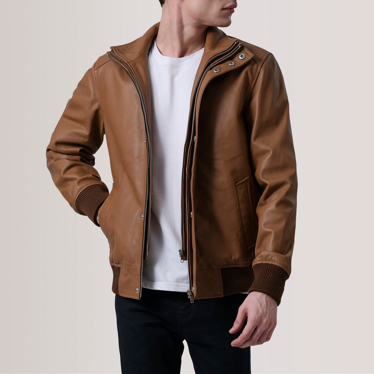 Lester بني Suede جاكيت بومبر جلد رجالي – alternate product view 1