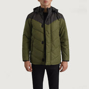 
Luka أسود & أخضر Hooded Puffer جاكيت جلد رجالي in Black & Green Full-Grain Leather - عرض أمامي وقَصّة مفصلة أنيقة | شراء أونلاين عبر المتجر الرسمي