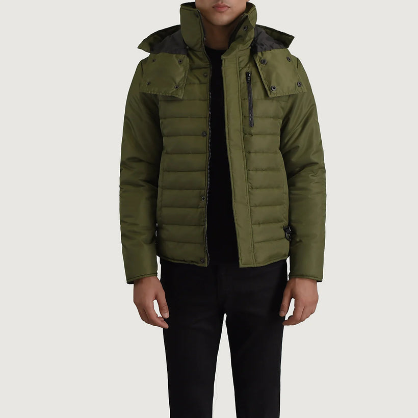 Malcolm أخضر Hooded Puffer جاكيت جلد رجالي