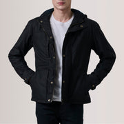 
Marlo أسود Canvas Hooded Work جاكيت جلد رجالي For Men in Black Waxed Cotton Canvas - عرض أمامي وقَصّة مفصلة أنيقة | شراء أونلاين عبر المتجر الرسمي