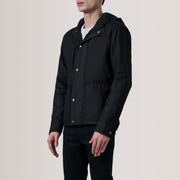 
Marlo أسود Canvas Hooded Work جاكيت جلد رجالي For Men - عرض جانبي يوضح قَصّة الأكمام المريحة