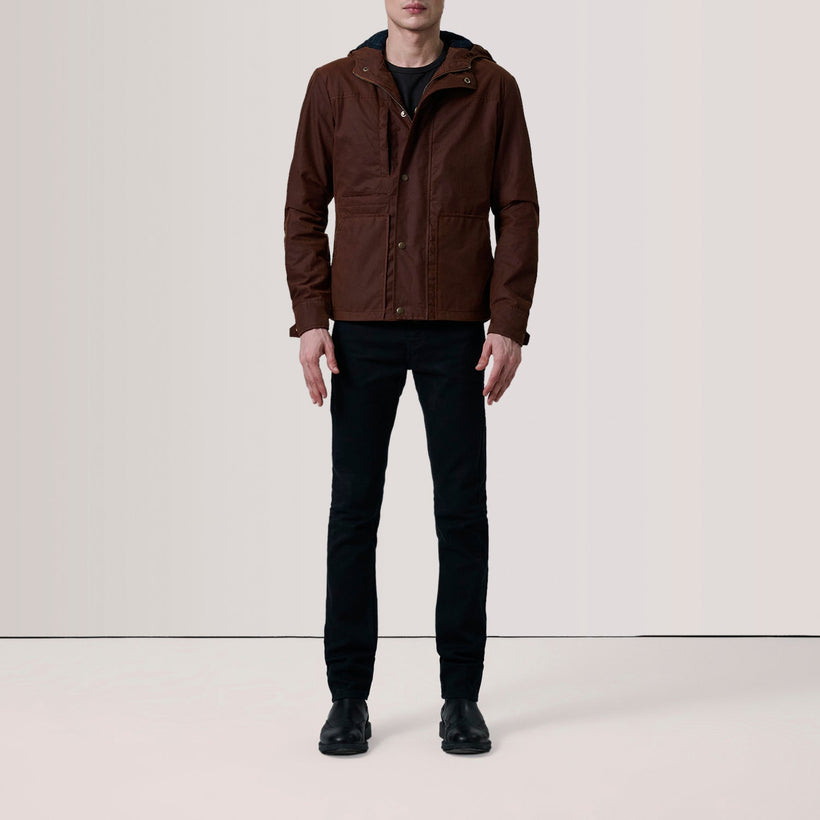 Marlo بني Canvas Hooded Work جاكيت جلد رجالي